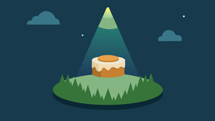Fototapeta premium Floating Cake Over Forest Glade In Spotlight