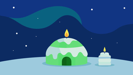 Fototapeta premium Northern Lights Birthday With Igloo And Snow Cake