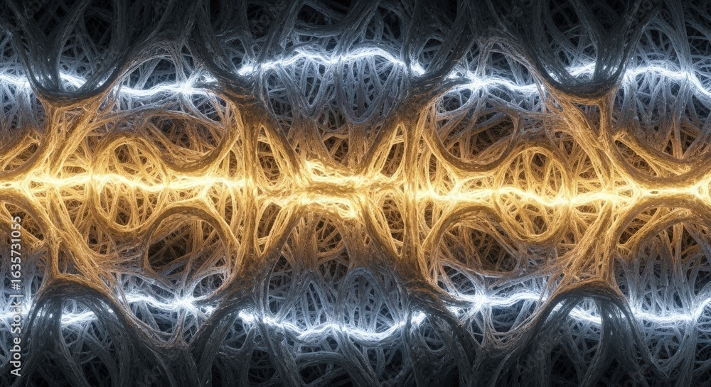 Aufkleber dynamic bioluminescent organic texture: glowing abstract neural network with pulsating energy lines