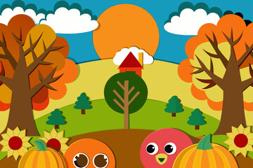 autumn landscape with pumpkins