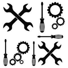 Vector illustration of crossed wrenches screwdrivers and gears for industrial repair