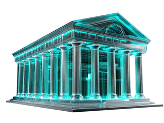 Obraz premium Architectural Digital Blueprint: A stunning visualization of a classical building, rendered in a captivating digital blueprint style, highlighting the structure's intricate details and elegant design.