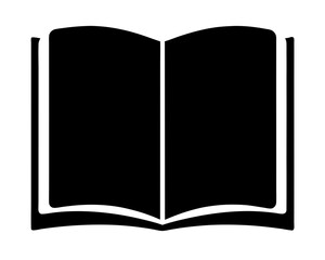 Black and white vector graphic illustration of an open book silhouette