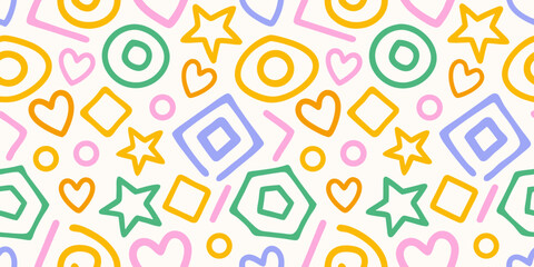 Playful hand drawn geometric shapes pattern