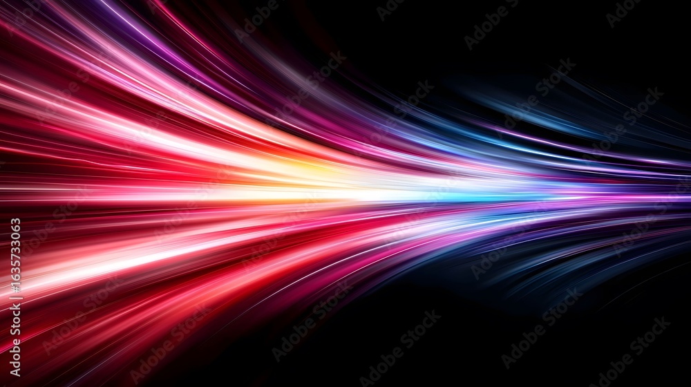 Poster the image displays dynamic, colored streaks of light emanating from a central source, against a dark