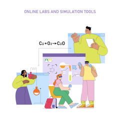 Virtual Lab Simulation with Engaged Students Illustration