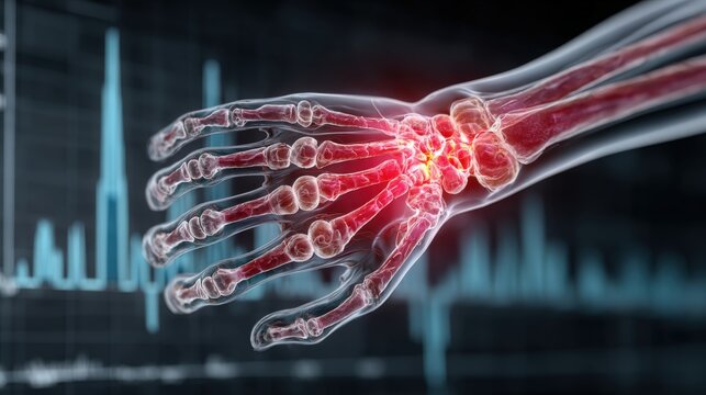 Close-up view of human wrist joint anatomy highlighting carpal tunnel syndrome