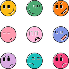 Obraz premium Colorful round emoticon faces with various expressions 