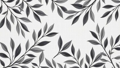 Elegant black and white leaf pattern design with varying shades of gray ideal for wallpaper, backgrounds, textiles, and nature-themed projects