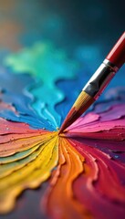 Fototapeta premium Close-up of a paintbrush poised above a vibrant canvas, ready to bring a passionate vision to life, symbolizing the exciting possibilities of a bright future , colors, canvas