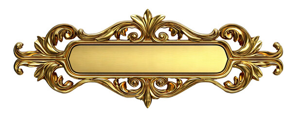 Ornate golden nameplate with floral elements, isolated on transparent cutout background