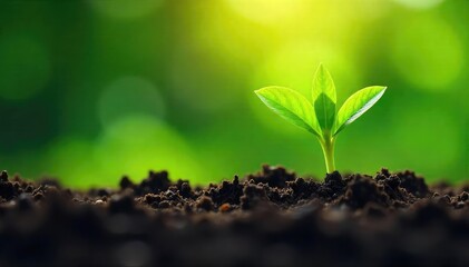 Gentle spring rain nourishes vibrant green shoots emerging from rich soil, symbolizing renewal and growth A delicate, caring embrace of nature's awakening , growth, natural, landscape