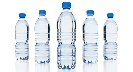 Naklejka premium Transparent, clean plastic water bottle with a refreshing blue liquid, isolated on a white background, ready to drink