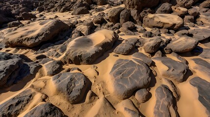 Obraz premium Ancient Desert Stones Textures and Patterns of Time-Worn Rocks in Sahara Desert