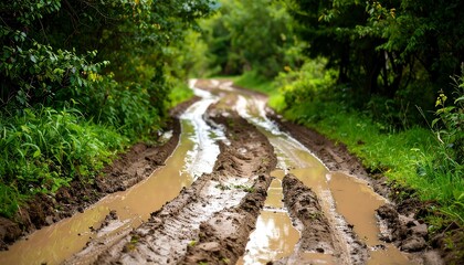Fototapeta premium Muddy forest road