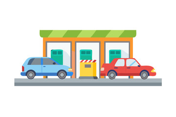 Cars at a drive thru or service station