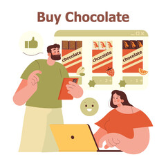 Online Chocolate Shopping Vector Illustration