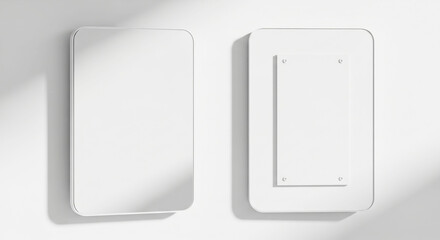 White Blank and Mounted Rectangular Panels with Rounded Corners on Wall, Modern Minimalist Design