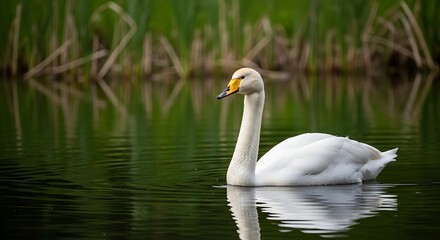 Obraz premium Majestic White Swan Gliding on Calm Water