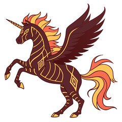 Winged unicorn tribal design