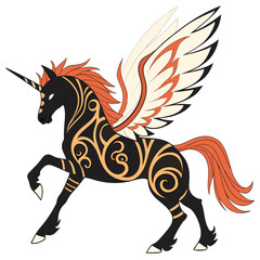 Winged unicorn tribal design