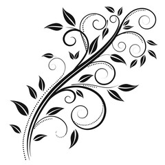 Pink floral vine with green leaves.