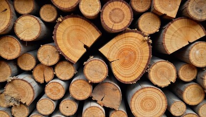 Fototapeta premium A neatly stacked pile of seasoned timber, ready for use The wood shows natural variations in color and grain, perfect for rustic backgrounds or construction imagery , countryside, wood grain