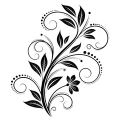 Pink floral vine with green leaves.