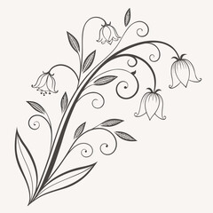 Pink floral vine with green leaves.