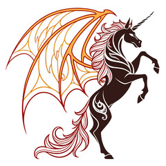Winged unicorn tribal design