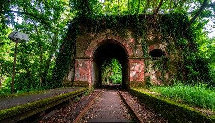 Overgrown railway station.