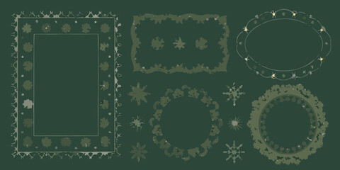 Collection of decorative frames and ornaments with floral and star motifs