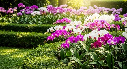 Obraz premium Vibrant Orchid Garden in Soft Sunlight