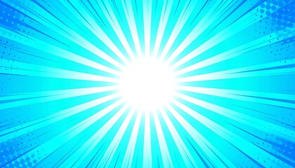 Vibrant blue radial background with comic book style sunburst and speed lines