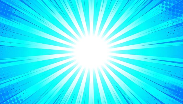 Vibrant blue radial background with comic book style sunburst and speed lines