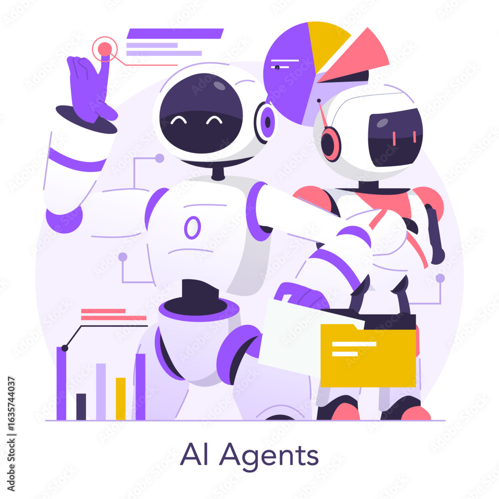 Aufkleber futuristic ai robots analyzing data vector illustration
