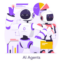 Futuristic AI Robots Analyzing Data Vector Illustration
