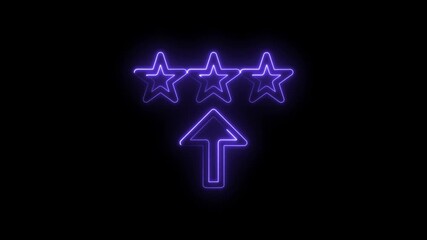 Glowing purple neon three stars rating increase arrow icon animation on black background futuristic - Powered by Adobe