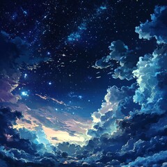 Naklejka premium Space of night sky with cloud and stars.