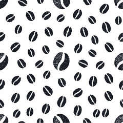 Coffee pattern. Bean background. Vector texture, cafe grain seamless crayon illustration. Hand drawn abstract icon design. Coffee shop coal print.