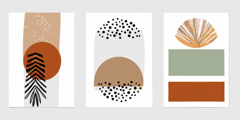 Abstract mid century modern geometric shapes and botanical elements