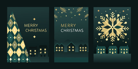 Elegant christmas greeting cards featuring festive scenes and greetings © Sunil123