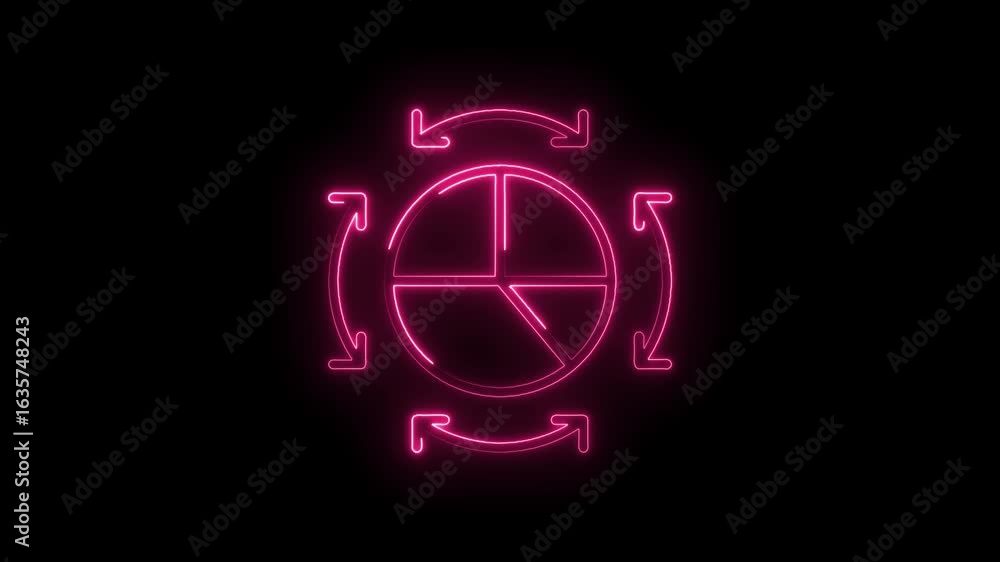 Aufkleber glowing neon pink circular diagram with rotating arrows isolated on black background representing da