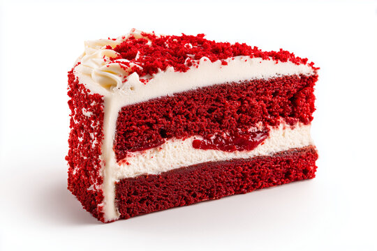 Red velvet cake isolated on white background, Selective focus sliced of red velvet cake on white.