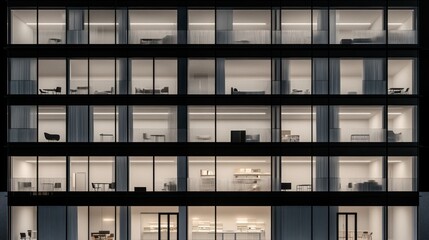 Modern high rise building facade at night