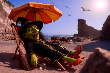 witch sleeping peacefully on the beach