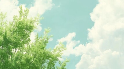 Obraz premium Green foliage against pastel sky