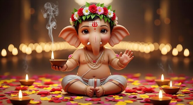 Baby ganesha cute illustration diwali festival hindu god indian culture religious celebration