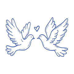 Fototapeta premium Two white birds with a heart in the middle. The birds are flying in the air. The heart is red