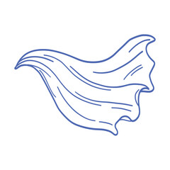 A blue and white drawing of a cape with a wave